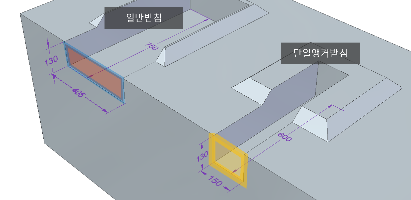 일반받침과 단일앵커받침 비교