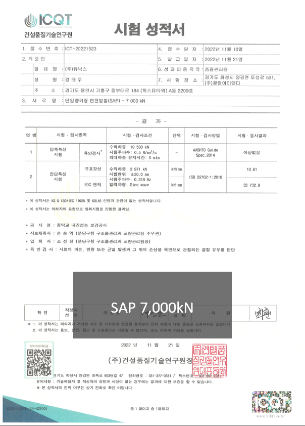 ICQT 시험성적서